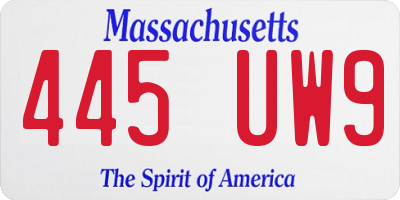 MA license plate 445UW9