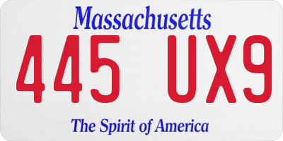 MA license plate 445UX9