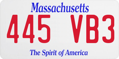 MA license plate 445VB3
