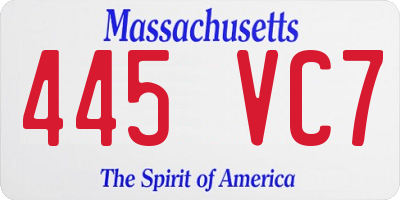 MA license plate 445VC7