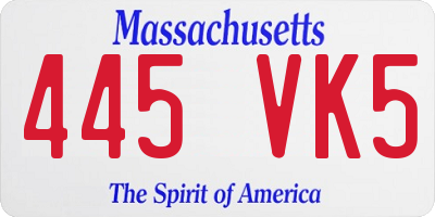 MA license plate 445VK5