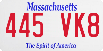 MA license plate 445VK8