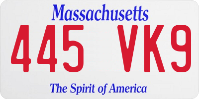 MA license plate 445VK9