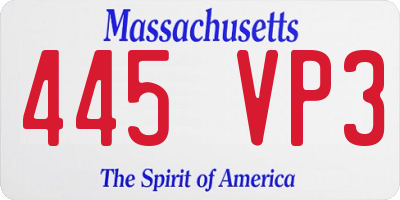 MA license plate 445VP3