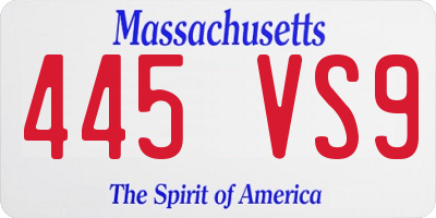MA license plate 445VS9