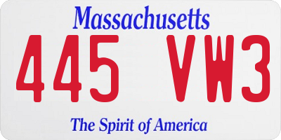 MA license plate 445VW3