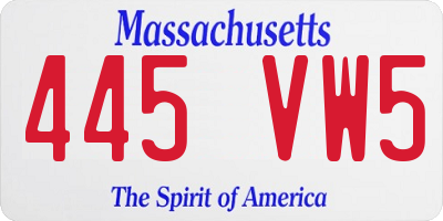 MA license plate 445VW5