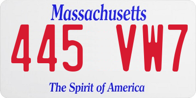 MA license plate 445VW7