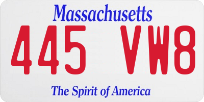 MA license plate 445VW8