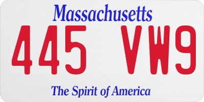 MA license plate 445VW9