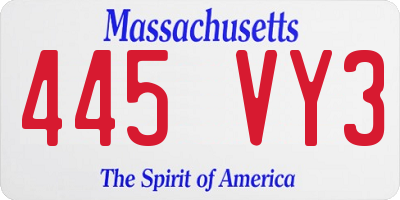 MA license plate 445VY3