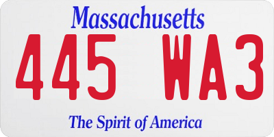 MA license plate 445WA3