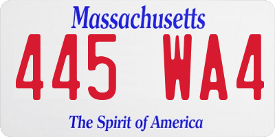 MA license plate 445WA4