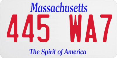 MA license plate 445WA7