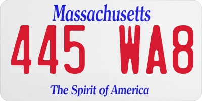 MA license plate 445WA8