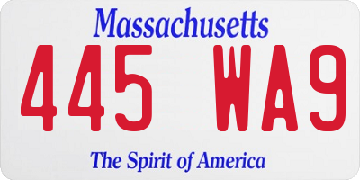 MA license plate 445WA9