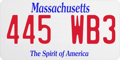 MA license plate 445WB3