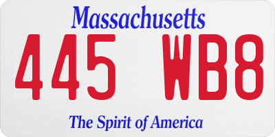 MA license plate 445WB8