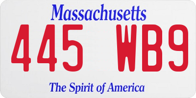 MA license plate 445WB9