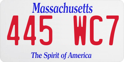 MA license plate 445WC7