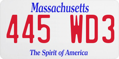 MA license plate 445WD3