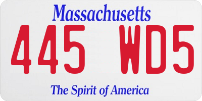 MA license plate 445WD5