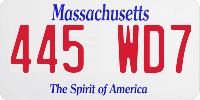 MA license plate 445WD7