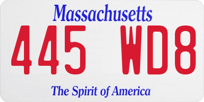 MA license plate 445WD8