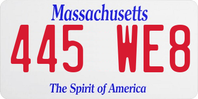 MA license plate 445WE8