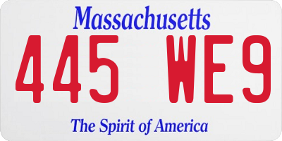 MA license plate 445WE9