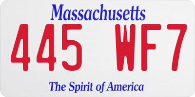 MA license plate 445WF7