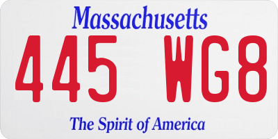 MA license plate 445WG8