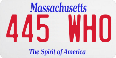 MA license plate 445WH0