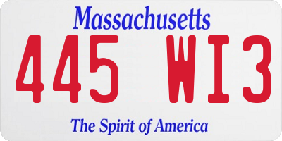 MA license plate 445WI3