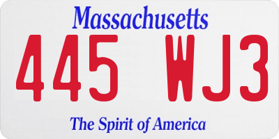 MA license plate 445WJ3