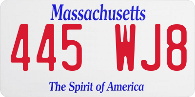 MA license plate 445WJ8