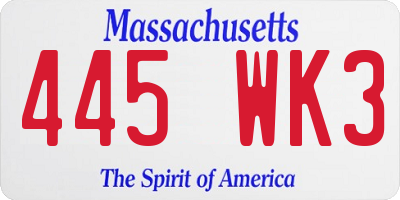 MA license plate 445WK3
