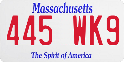 MA license plate 445WK9