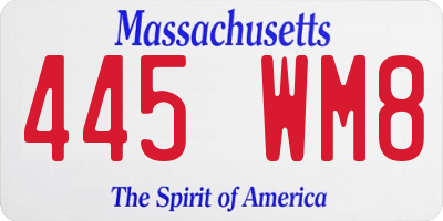 MA license plate 445WM8
