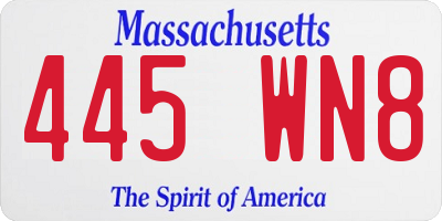 MA license plate 445WN8