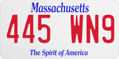 MA license plate 445WN9