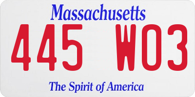 MA license plate 445WO3