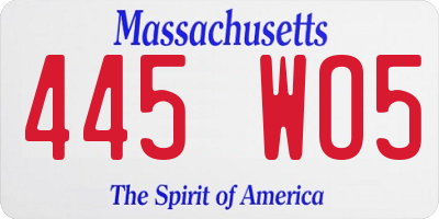 MA license plate 445WO5