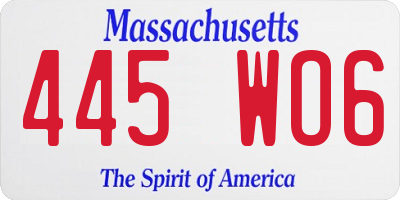 MA license plate 445WO6