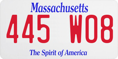 MA license plate 445WO8