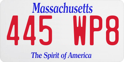 MA license plate 445WP8