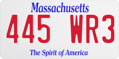 MA license plate 445WR3