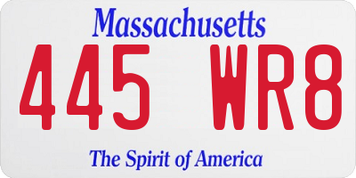 MA license plate 445WR8