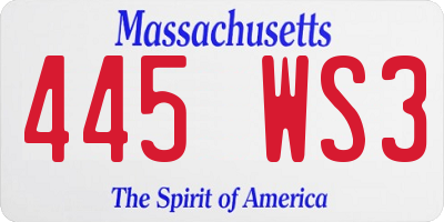 MA license plate 445WS3
