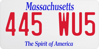MA license plate 445WU5